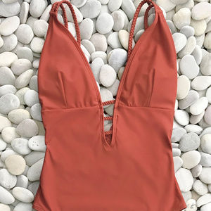 Cupshe Vibrant Orange Braided Strap One-Piece (Sm)